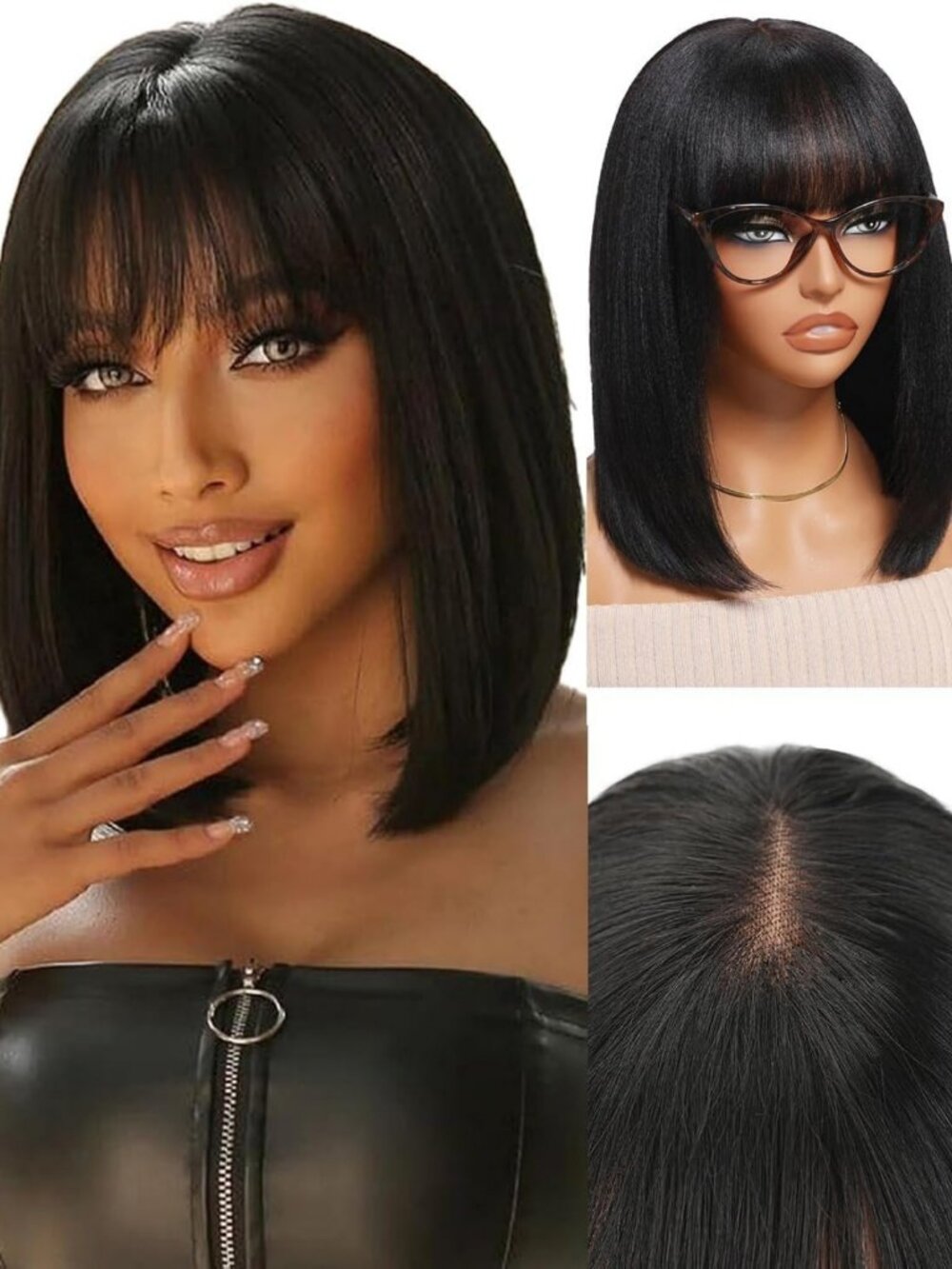 12" Light Yaki Straight Bob Wig with Bangs - Glueless HD Lace, Short Black Blunt